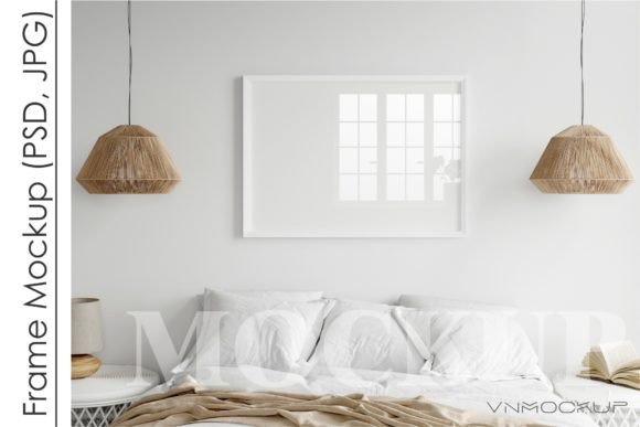 Download Horizontal Frame Mockup in Boho Bedroom - Horizontal frame mockup Collection